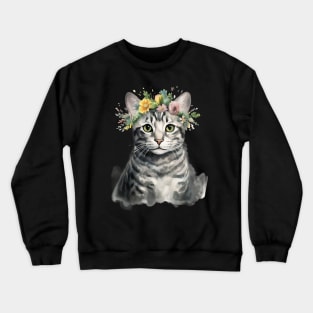 Ocicat Cat Flowers Water Color Cat Mom Mother's Day Gift Crewneck Sweatshirt